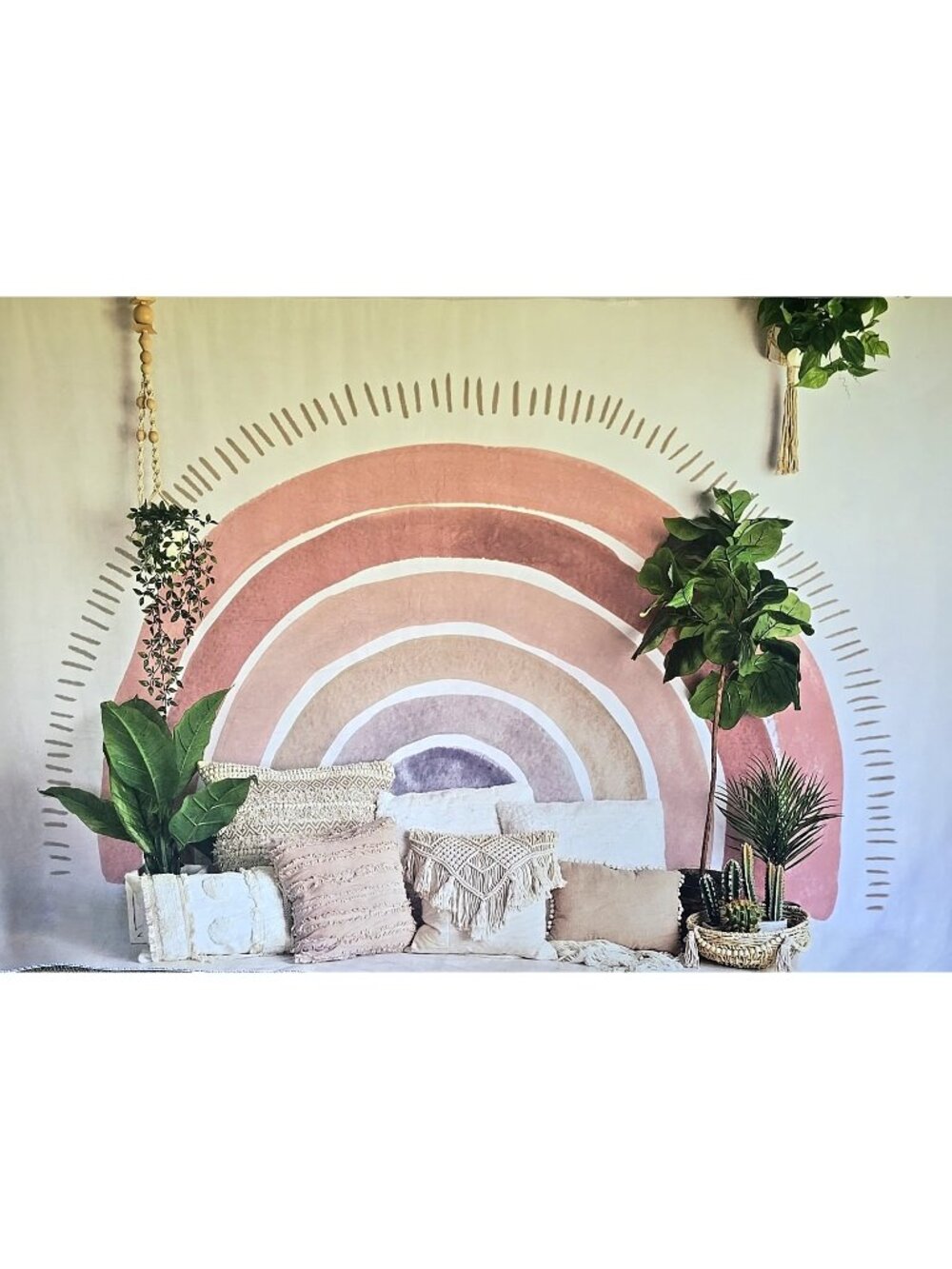 Kate Backdrop Fabric 5 'x 7' Boho Pink Mauve Rainbow Cactus Greenery Photography